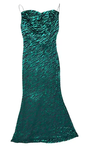 Runaway Lionell Emerald Green Zebra Stripe Backless Maxi Dress Sz 8 / L NEW Tags thumbnail 1