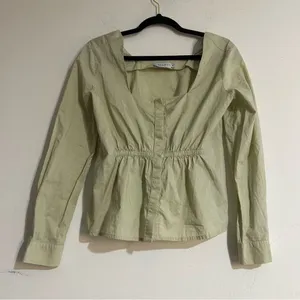 Anthropologie Harshman Puff Sleeve Babydoll Blouse Moss Green Size Small thumbnail 1