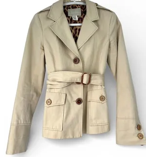 VINTAGE S 4 Jacket Cropped Trench tan belted jacket leopard leather buttons lux thumbnail 1