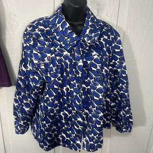 Sandro Blue and White Print Women’s Big Button  Blazer Size 1X EUC thumbnail 2