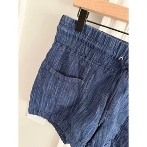 Athleta Cabo 100% Linen Drawstring Textured 4" Shorts Size: 4 Blue thumbnail 4