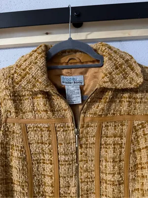 Bradley by Bradley Bayou Y2K Wool Metallic Tweed & Genuine Leather Zip Jacket XS thumbnail 7