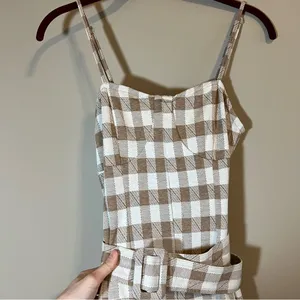 Anthropologie En Saison Brown Plaid Gingham Jumpsuit XS thumbnail 4
