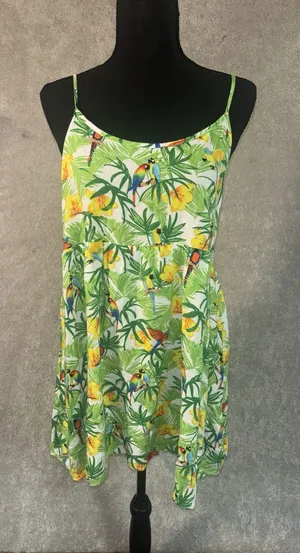 American Apparel Parrot Yellow Green Flowy Tropic Tank Dress Women's‎ Sz Small thumbnail 1