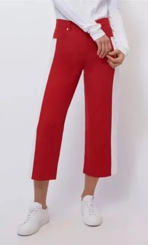 BLDWN Wide Leg Pants Cotton Cropped High Waist Red White Colorblack‎ Size 25 thumbnail 1