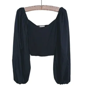 Abercrombie Womens Balloon Sleeve Crop Top Size M Black Coquette Romantic Dainty thumbnail 2