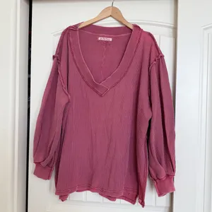 Free People Asher Thermal Oversized Shirt Stolen Kiss Maroon Red thumbnail 3