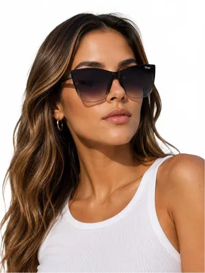 Quay Australia Come Thru Cat Eye Sunglasses Oversized Black Fade Gradient UV thumbnail 1