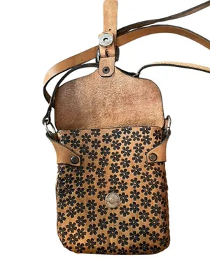 Handmade Leather Boho Hippie Earthy Natural Tan Floral Braided Crossbody Bag thumbnail 6