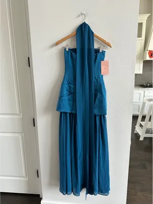 Anthropologie Mare Mare Natalie Strapless Stretch Satin Chiffon Maxi Dress XS thumbnail 7
