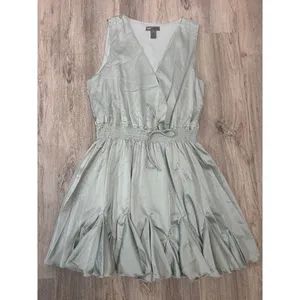 Love X Design Sage Green Satin Smocked Waist Pleated Hem Mini Dress Size Large thumbnail 2