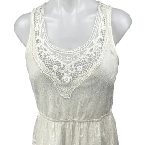 Forever 21 White Sleeveless Floral Lace Embroidered A Line Maxi Dress Size L thumbnail 3