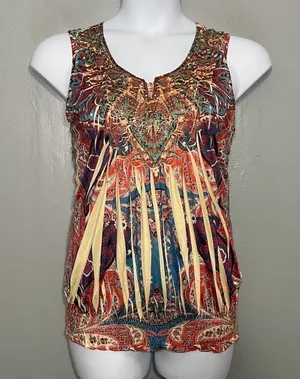 One World Size XL Embellished Sublimation Knit Boho Tunic Top Artsy Indie Sleaze thumbnail 1