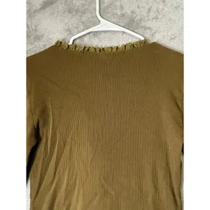 Vintage Y2K Brown Lace Up Long Sleeve Top Ruffle Trim Corset Front Fairy Grunge thumbnail 4