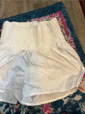 Free people movement Women's High-Waist Cream Smocked Shorts thumbnail 6