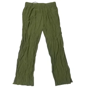 Abercrombie & fitch crinkle‎ textured gauze olive green pull on wide leg pants L thumbnail 4
