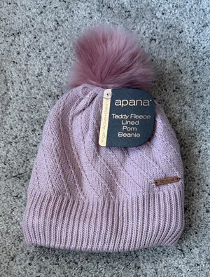 Apana Mauve Teddy Fleece Pom Beanie thumbnail 1