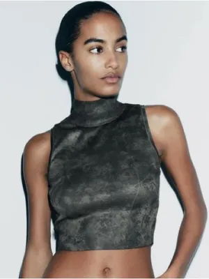 Zara antique wash gray mock neck crop tank S thumbnail 1