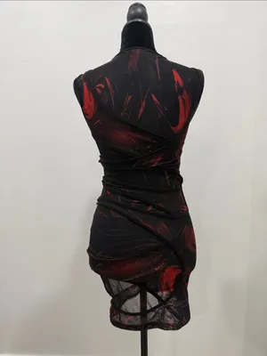 Sleeveless Black & Red Sheer Panel Bodycon Dress thumbnail 3