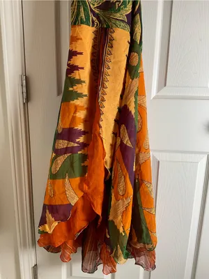 Raj 100% Silk Boho Halter Dress Size S Multi-Color Patchwork India thumbnail 3