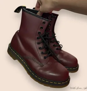 EUC Dr. Martens 1460 SMOOTH LEATHER LACE UP BOOTS - Cherry Red thumbnail 1