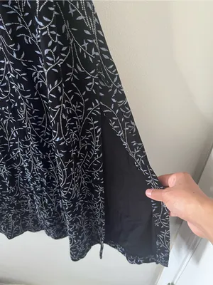 Vintage 90s Black Blue Floral Botanical Embroidered Midi Dress 6 Resort Tropical thumbnail 5