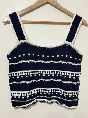 Entro Knit Tank Top Size Medium Crochet Navy Boho thumbnail 4