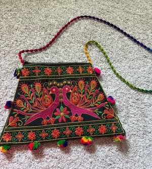 Boho Ethnic traditional Embroidery peacock floral crossbody Bag thumbnail 1