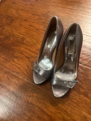 Chrome silver badgley Mischka peep toe formal heel thumbnail 5