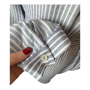 Joy Joy Dress Women Large Blue White Striped Button‎ Front Tie Waist Shirt NWT thumbnail 7