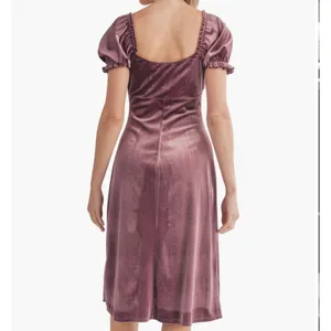 All in Favor Puff Sleeve Crushed Velvet Dress - Plum Size M thumbnail 2
