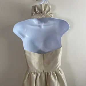 Alfred Sung Champagne‎ Gold Ruffled Halter Cocktail Dress Sz 0 Bow Waist Detail Knee Length thumbnail 7