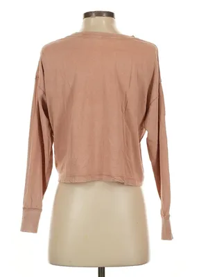 Aerie Womens Size Medium Long Sleeve T-Shirt Cropped Tan Brown Distressed Cotton thumbnail 3