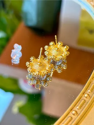 New S925 Silver Post Pink Round Crystal Sunflower Stud Earrings thumbnail 2