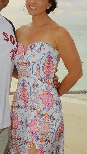 Miss Holly Strapless Maxi Dress White Pink Print thumbnail 3