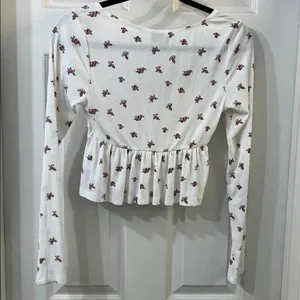 Edikted Floral Babydoll Long Sleeve Top Coquette Ribbed Bow Detail Size Medium thumbnail 8