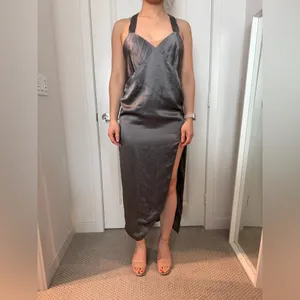 Michelle Mason Cross Back Slit Maxi Dress - Womens Size 2 Gunmetal NWT thumbnail 8