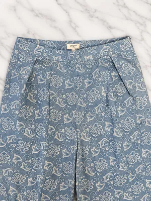 Umgee High Waisted Wide Leg Blue & White Paisley pants thumbnail 2