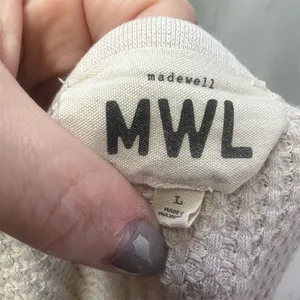 Madewell Women's Cream Waffle Knit Long Sleeve Crop Top Size L thumbnail 8