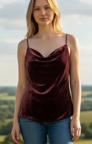 YFB Tank Top 90's Velvet Brown Y2K Size Med Boho Cowl Young Fabulous and Broke thumbnail 1