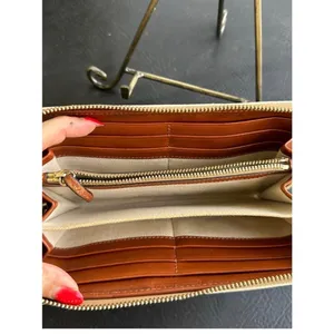 Dooney & Bourke Monogram Coated Canvas Zip Around Wallet Cream Cognac Organizer thumbnail 6