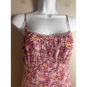 Petal + Pup Womens Floral Midi Dress Pink Purple Ruched‎ Open Tie Back Slit Sz 4 thumbnail 2