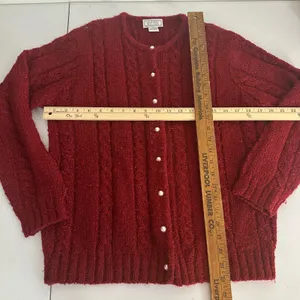 Jennifer Moore Red Knit Cardigan Sweater Pearl Button Front Womens‎ Medium thumbnail 9