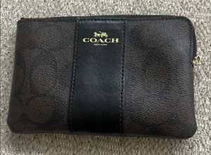 COACH Wristlet Wallet Chocolate Brown Stripe Signature Canvas Logo Leather thumbnail 1