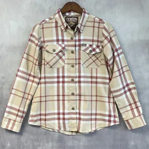 Dixxon Flannel Company The Burleigh Plaid Shirt Women Medium Tan‎ Red Minimalist thumbnail 14