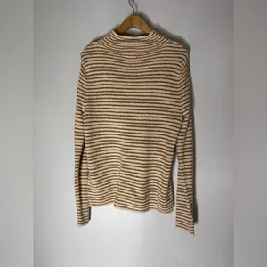 J Crew Factory‎ S Striped Mockneck Pullover Sweater Ivory Camel Stripe CC693 thumbnail 4
