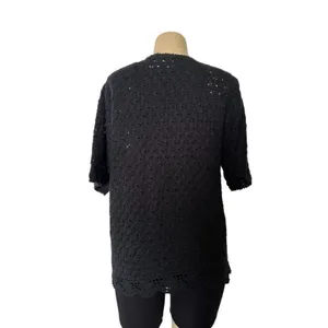 Vintage AGW Division of Graff Black Open Knit Cardigan XL Floral Embroidered thumbnail 2