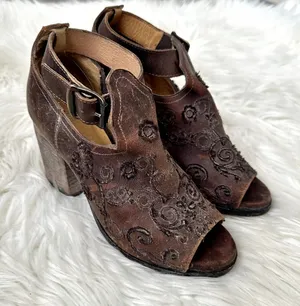 Farylrobin Lorna Embroidered Leather Open Toe Bootie Sz 7.5 thumbnail 1