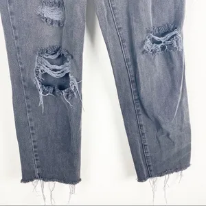 PACSUN Black Wash High Rise Straight Ripped Distressed Frayed Hem Jeans Size 24 thumbnail 9
