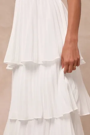 NWOT Lulus White Strapless Tiered Maxi Dress Size XL MSRP $99 thumbnail 3